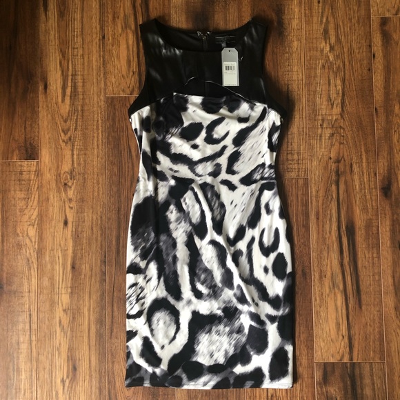 GUESS B/W Leopard Cutout Dress w/ Faux Leather NWT - Picture 3 of 8